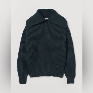 NEW H&M Women’s Peter Pan Collar Rib-Knit Sweater in Green Sz XS